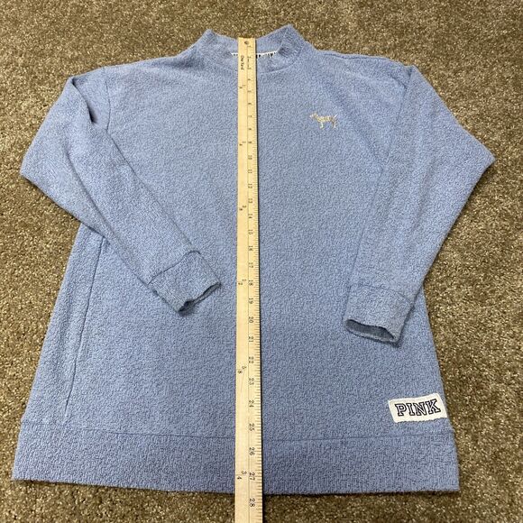 PINK Victoria’s Secret Fleece Sweatshirt XS  Blue Mock Neck Silver Dog Comfy - Picture 7 of 12